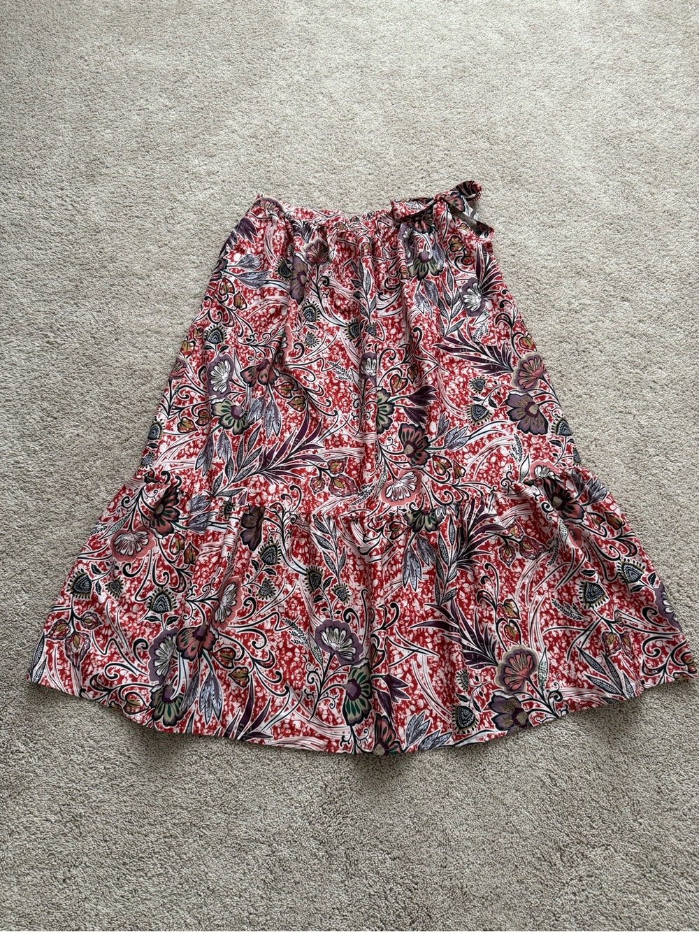 Rachel Zoe Rust Red Paisley Midi Skirt with bottom ruffle